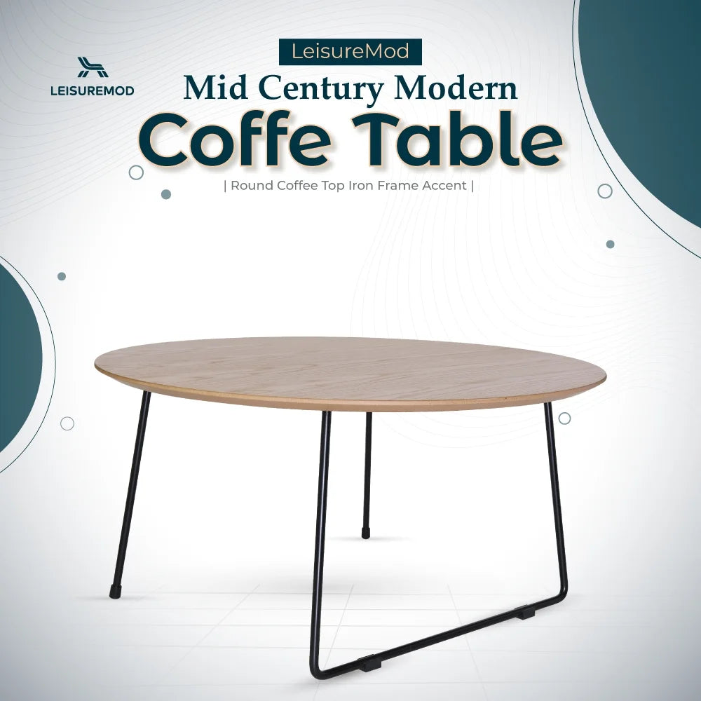 Mid Century Modern Round Coffee Table with Wood Top M25566