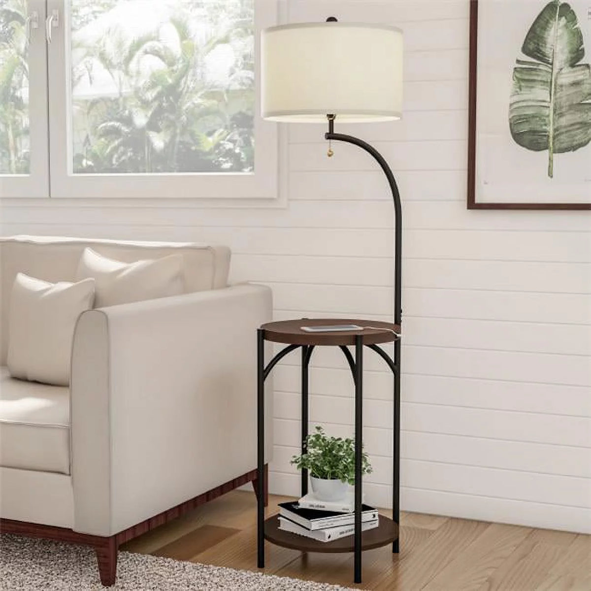 Floor Lamp End Table with Drum Shaped Shade R605370