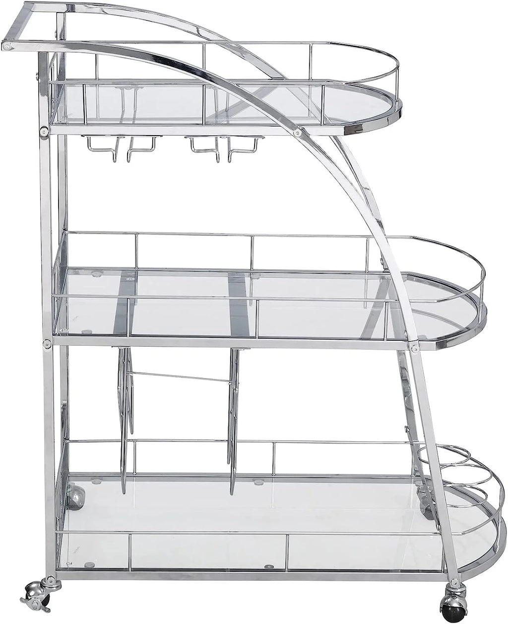3-Tier Metal Mobile Bar Cart with Wheels & Wine Rack E839