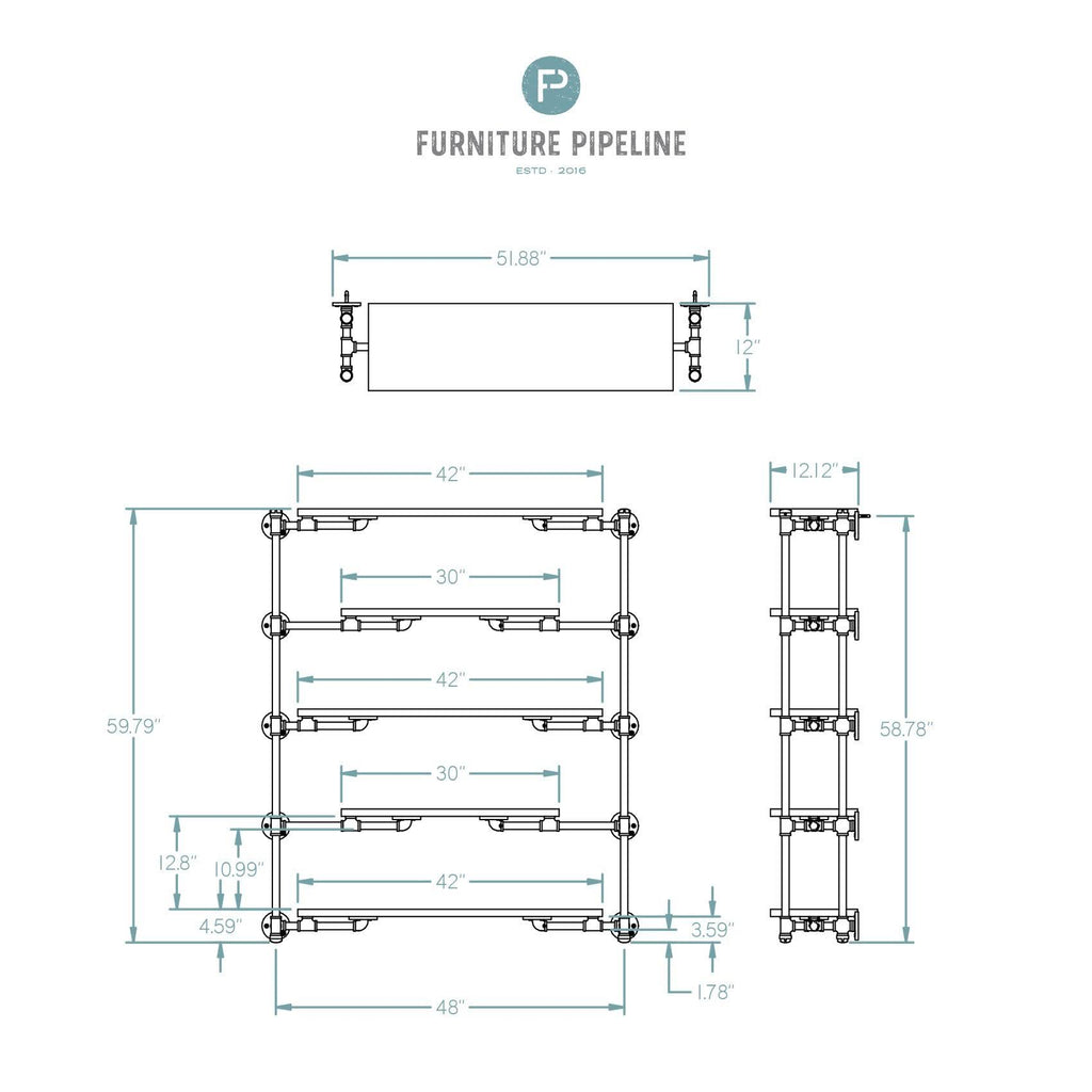 Modern Industrial Floating Tier Etagere Espresso and Hammered Black F142