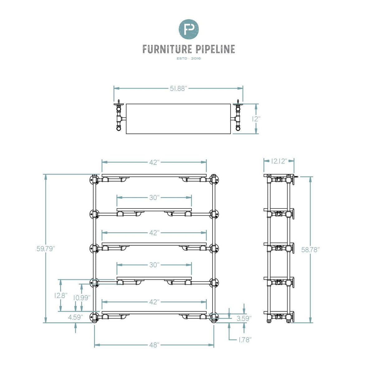 Modern Industrial Floating Tier Etagere Espresso and Hammered Black F142