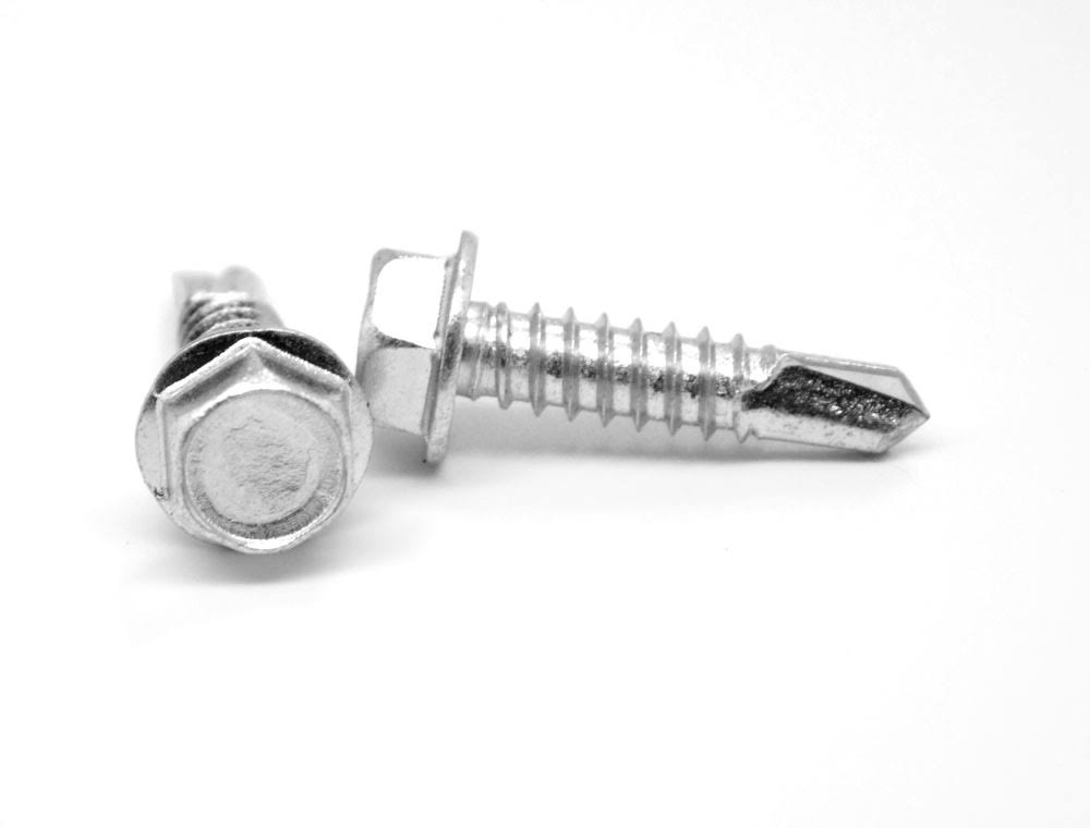 #12-24 x 1 Coarse Thread Self Drilling Screw Hex Washer Head Zinc Plated Z918833