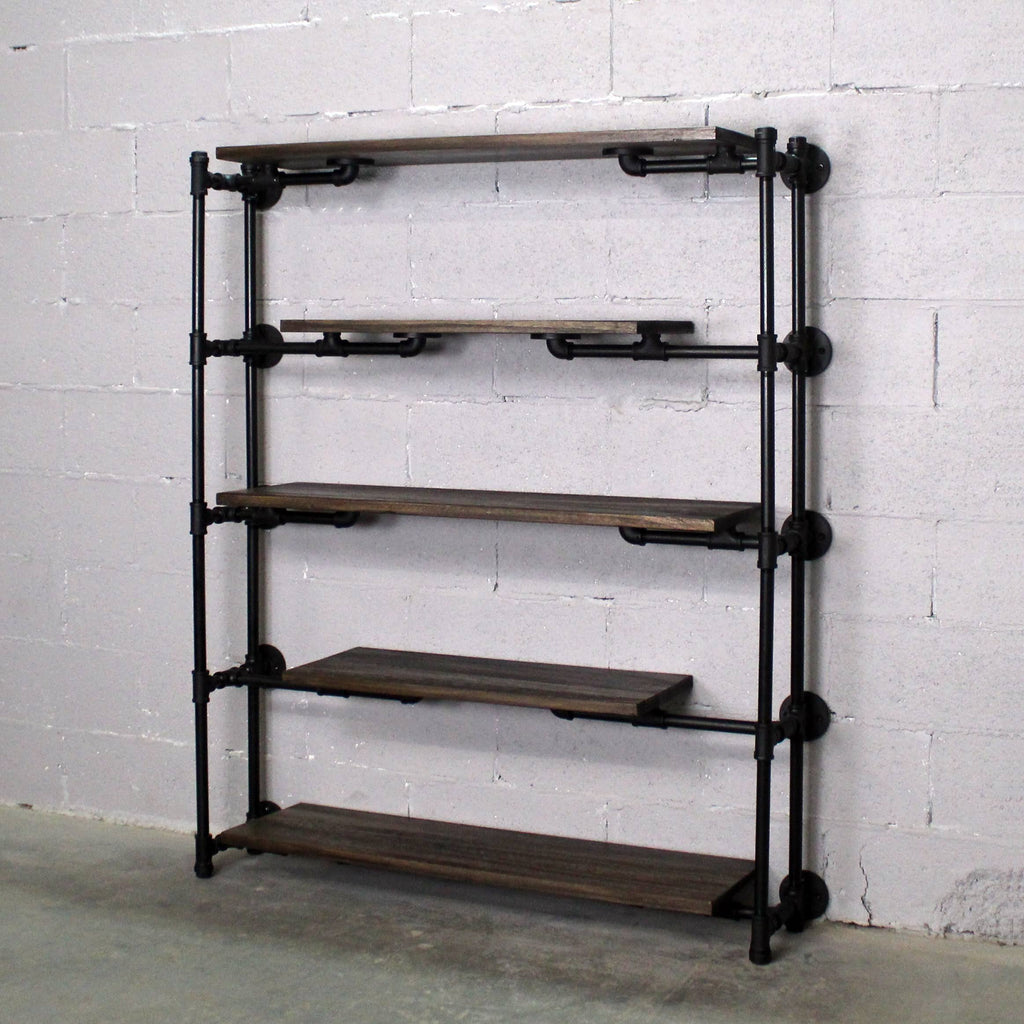 Modern Industrial Floating Tier Etagere Espresso and Hammered Black F142