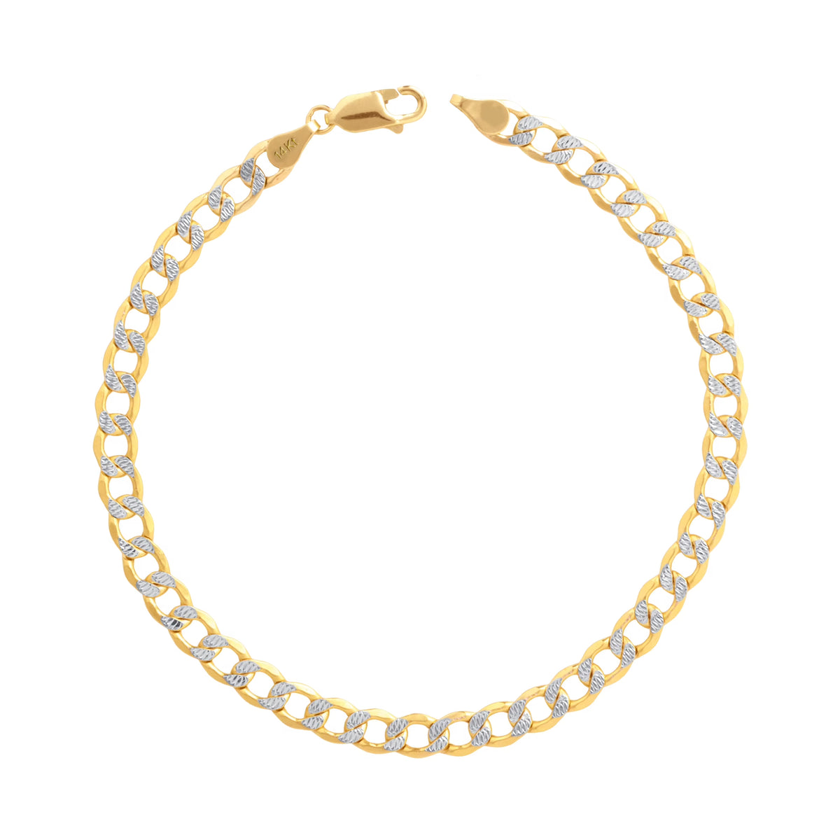 14k Yellow Gold Cuban Chain Diamond Cut Two Tone Bracelet M283686