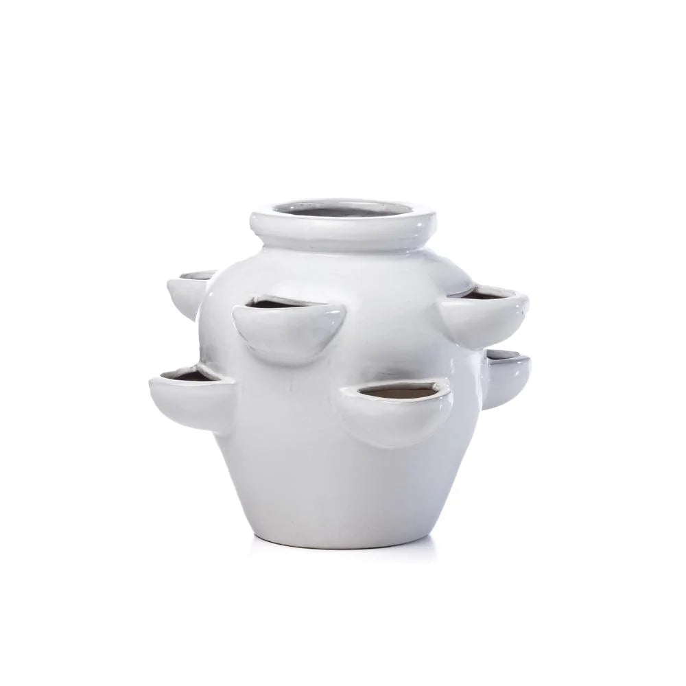 8 Pocket Ceramic Strawberry Planter in White P2582