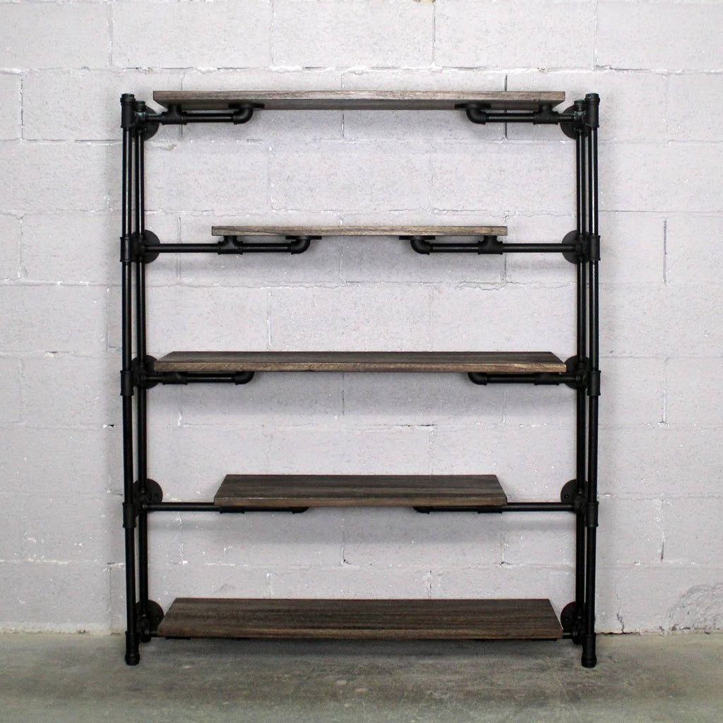 Modern Industrial Floating Tier Etagere Espresso and Hammered Black F142