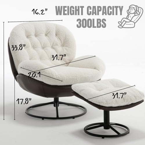 White Swivel Accent Chair with Ottoman Y562