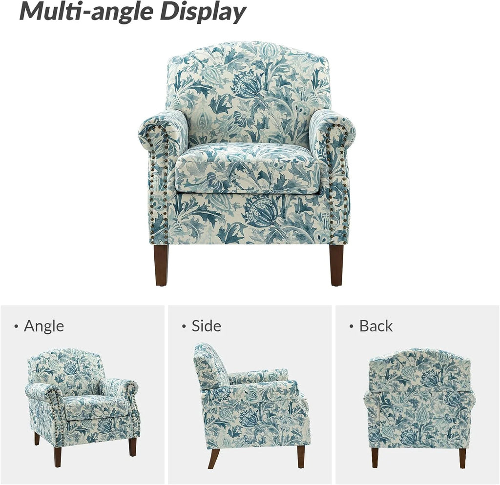 Accent Chair With Wood Legs & Removable Cushion, Floral Design Single Sofa P646