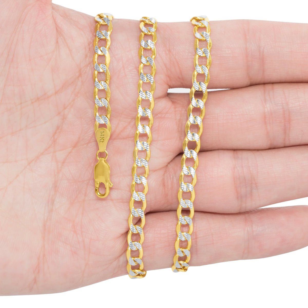 14k Yellow Gold Cuban Chain Diamond Cut Two Tone Bracelet M283686