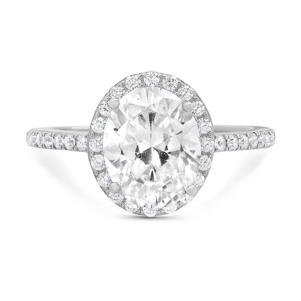 Oval Cut Genuine Cultured Diamond SI1-SI2 I-J 18K White Gold Halo Engagement Ring O536