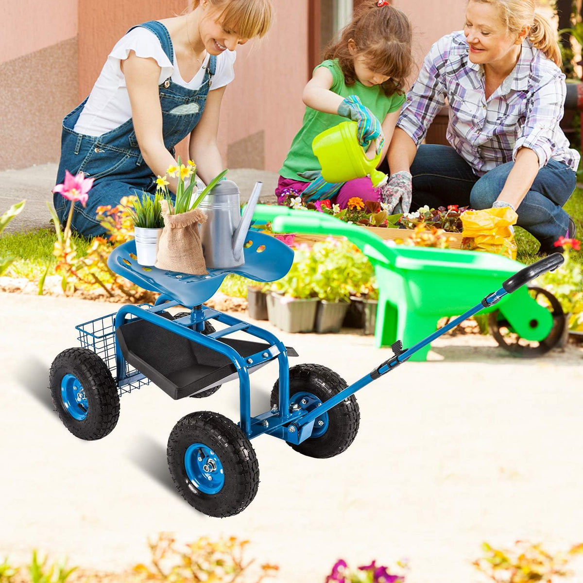 Heavy Duty Rolling Garden Cart with Extendable Steer Handle K5165
