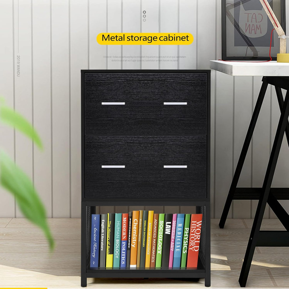 2 Drawer File Cabinet with Metal Wire Storage Shelves M265