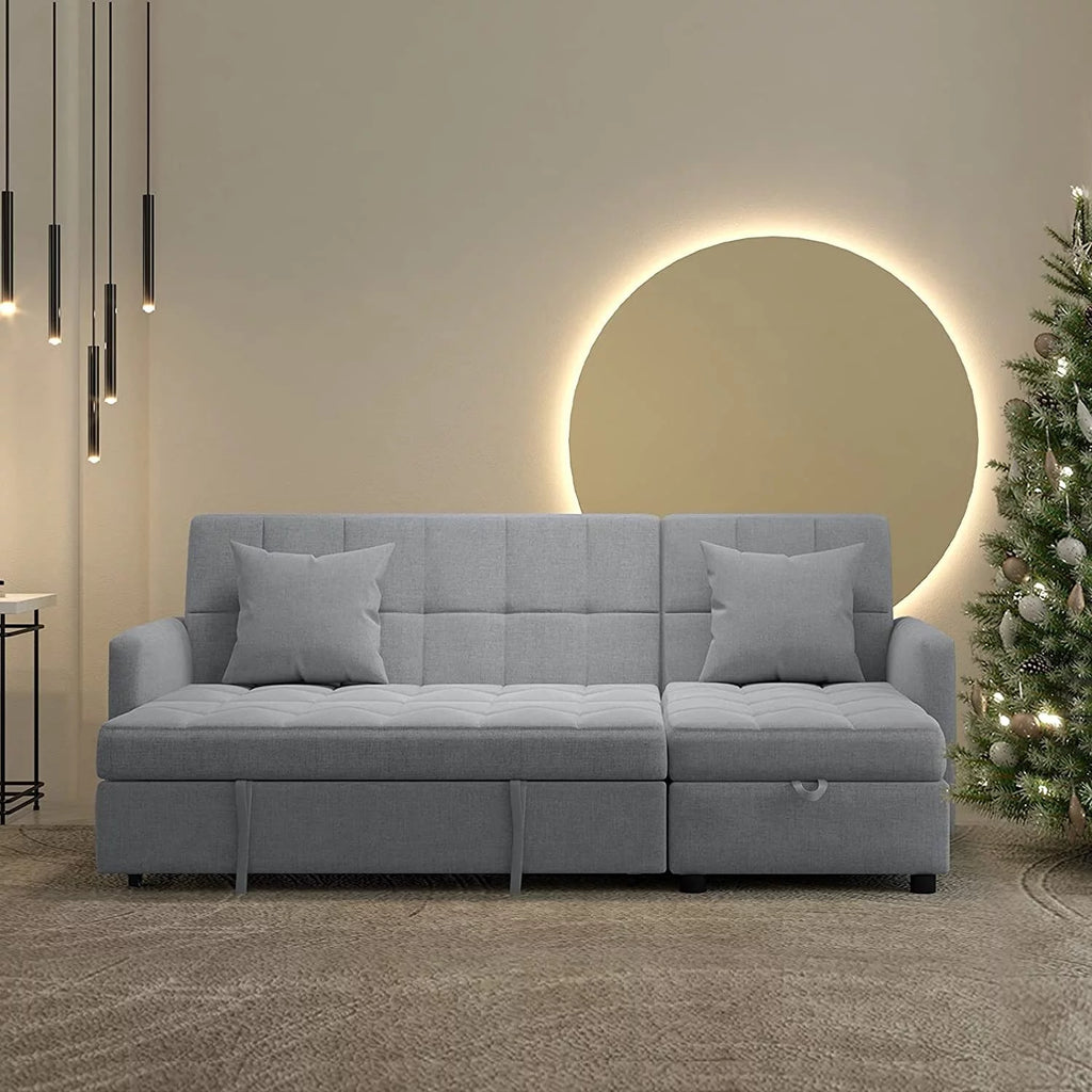 Reversible Sleeper Sectional Sofa with Storage Chaise Light Grey G9913