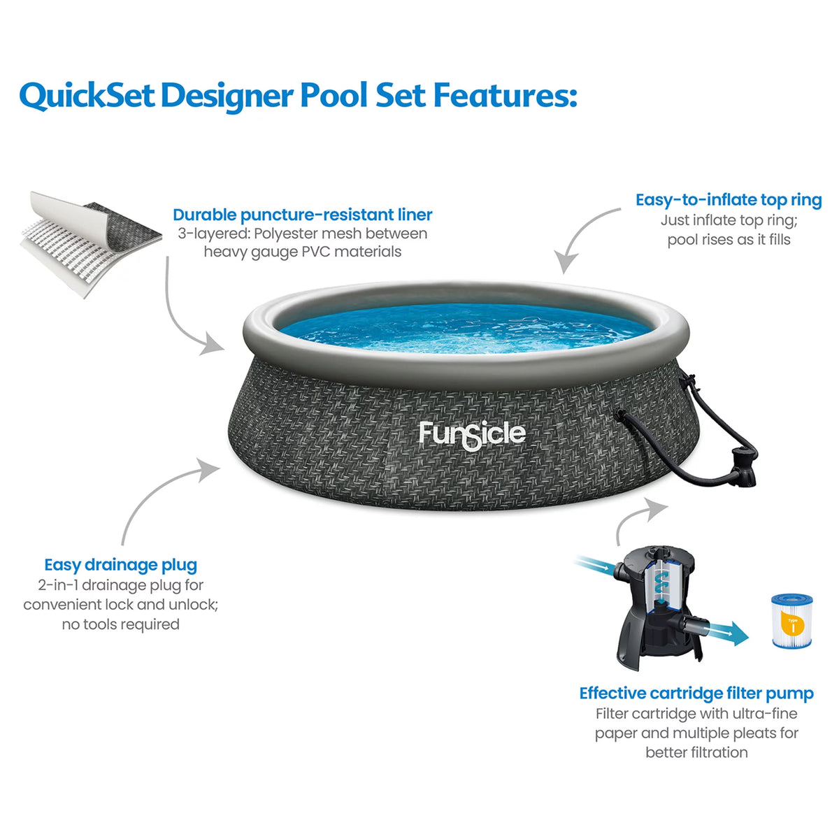 10ft x 30in Round Above Ground Pool with Cartridge Filter Pump M691620