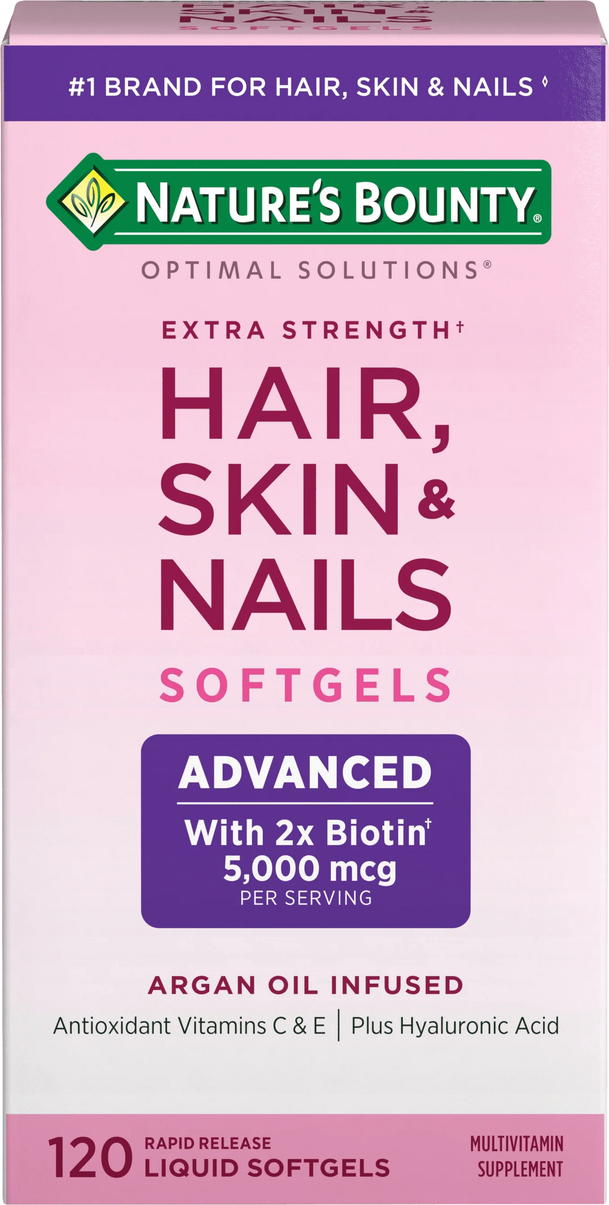 Advanced Hair, Skin and Nail Biotin & Vitamins A, C, & E Softgels, 120 Ct Y656
