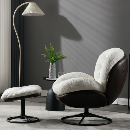 White Swivel Accent Chair with Ottoman Y562