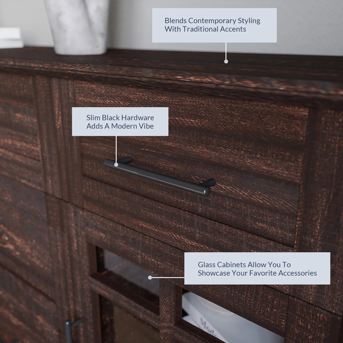 Espresso Sideboard Buffet Console Table with Drawers and Adjustable Shelves W249372