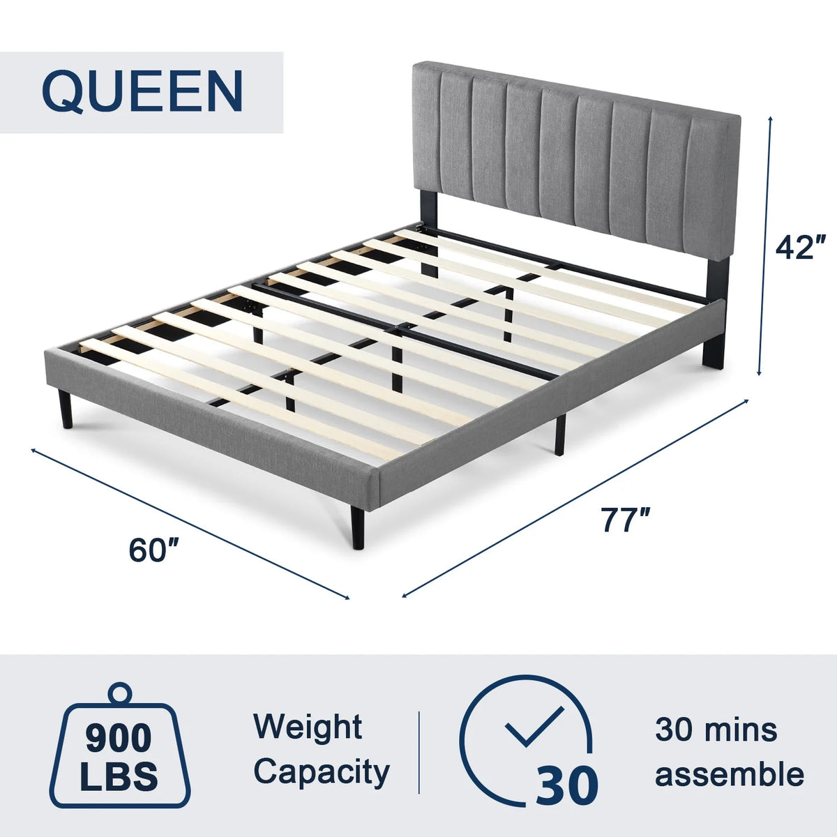 Queen Upholstered Platform Bed Frame Light Gray M23701