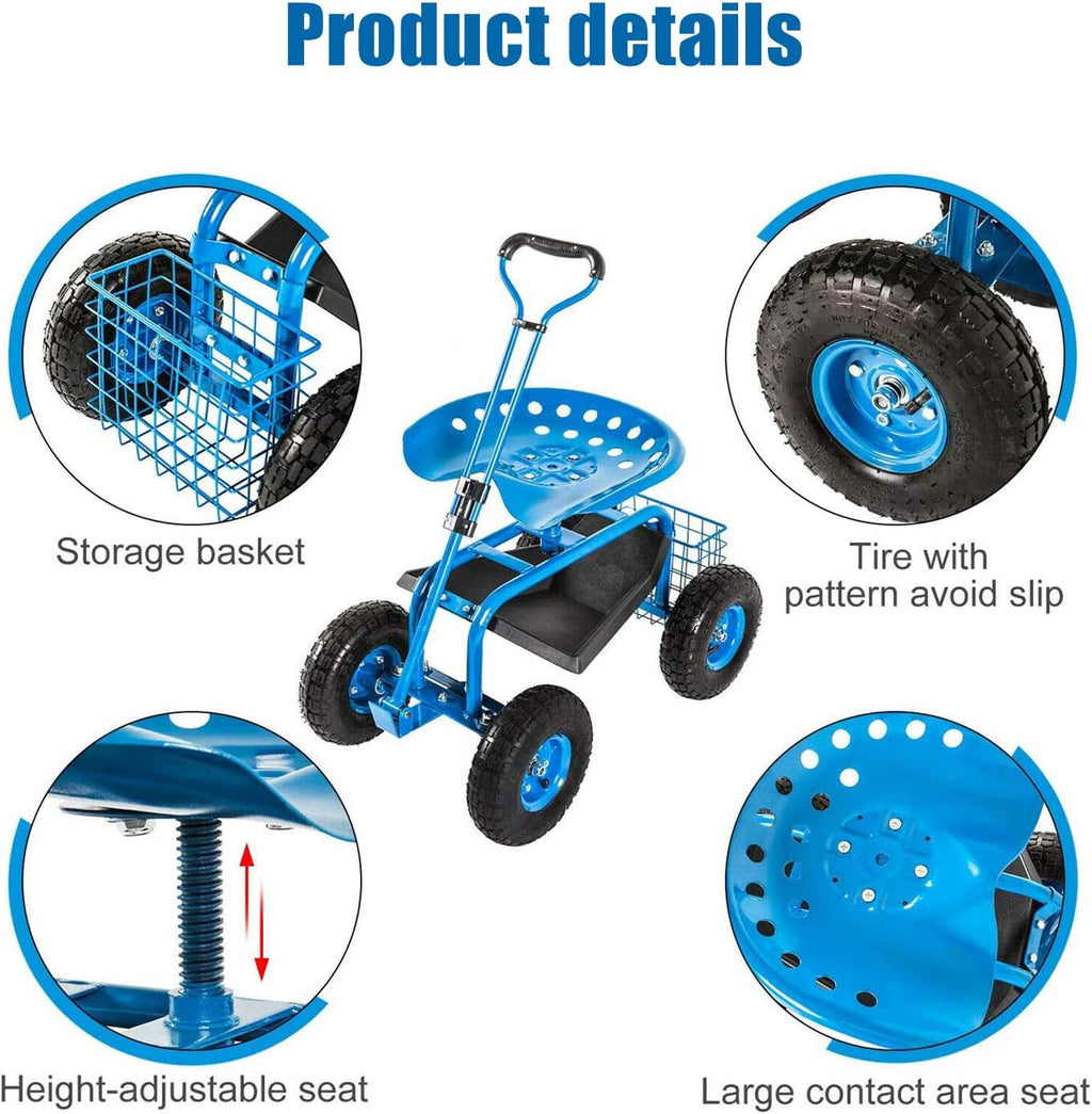 Heavy Duty Rolling Garden Cart with Extendable Steer Handle K5165