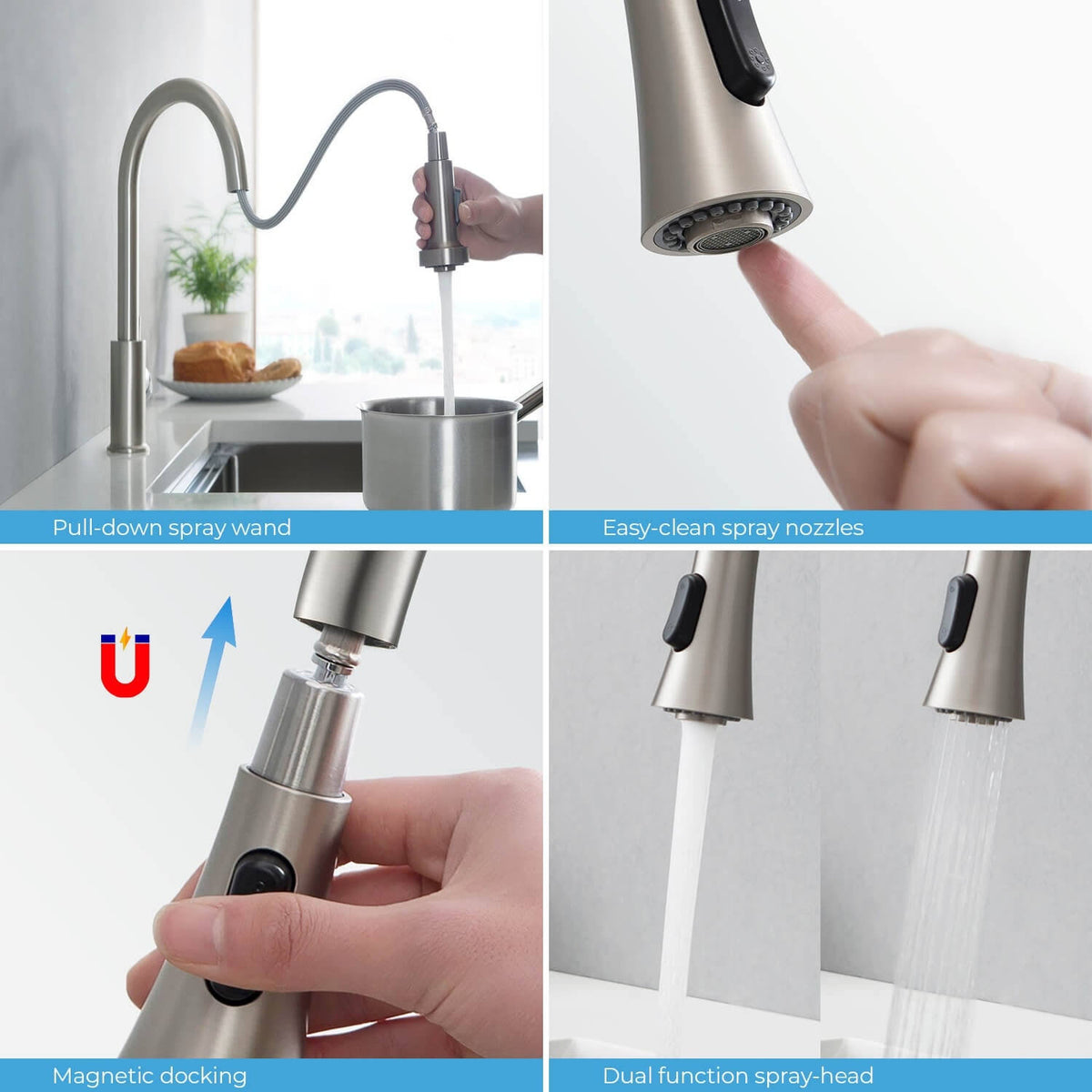 Chrome Pull Out Single Level Kitchen Faucet with Sprayer and Soap Dispenser F225