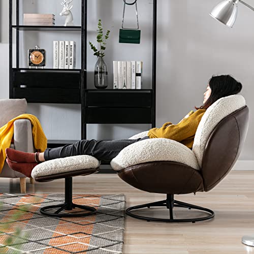 White Swivel Accent Chair with Ottoman Y562