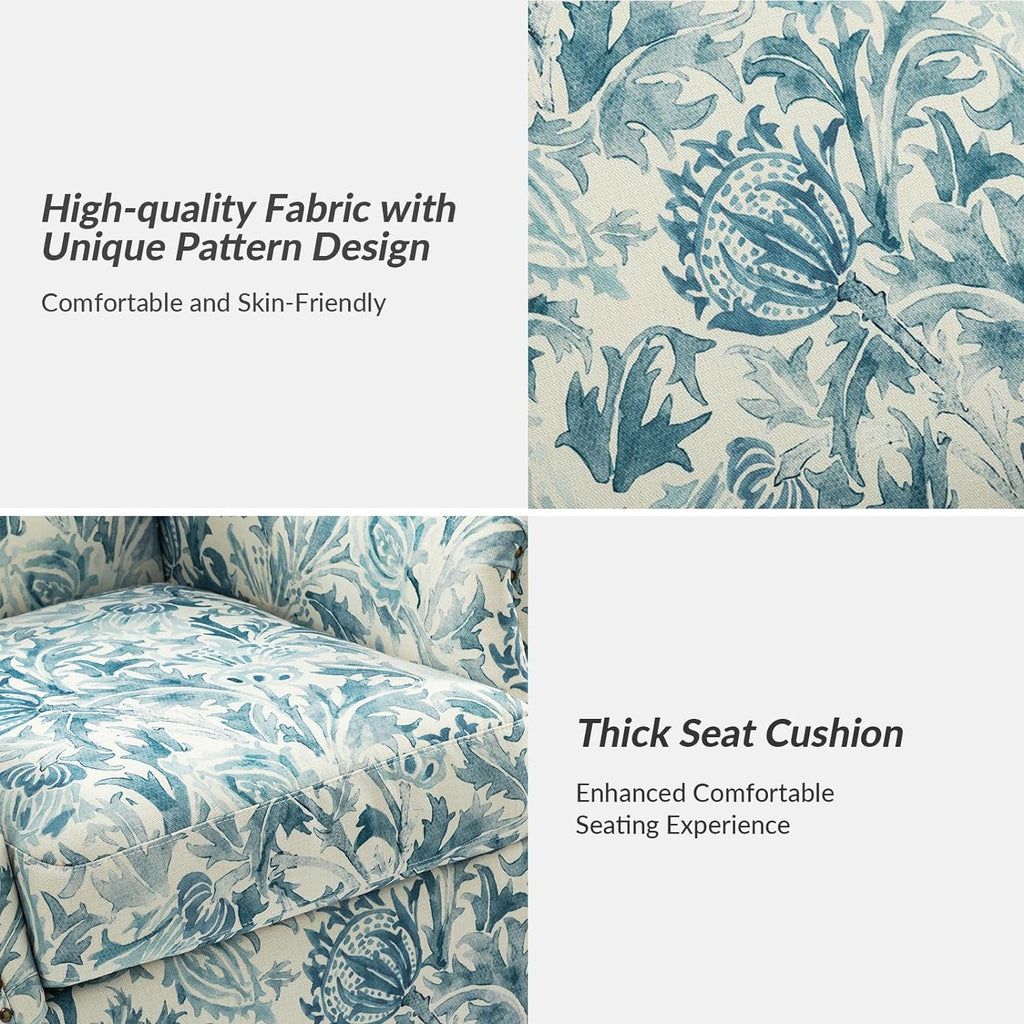 Accent Chair With Wood Legs & Removable Cushion, Floral Design Single Sofa P646
