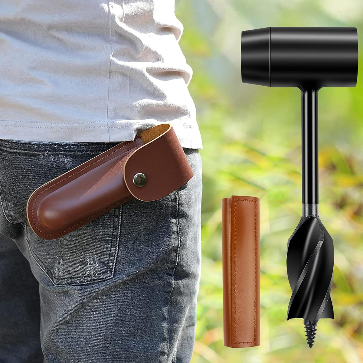 Brown Leather Case Hand Auger Wrench L10054