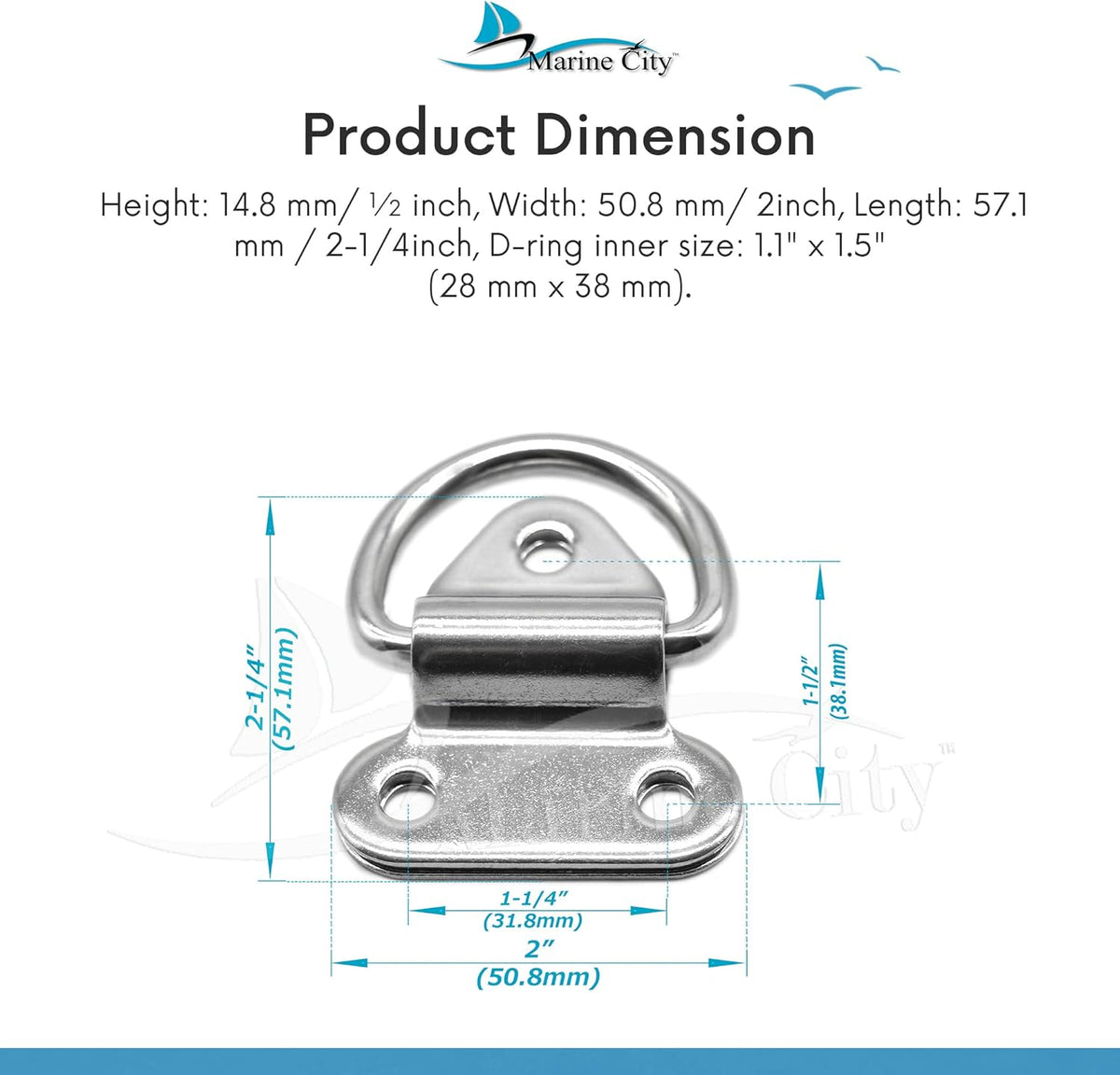 Stainless-Steel D-Shape Folding Pad Eye for Boat Yacht Motorboat Van Caravan Trailers Truck Marine Grade (2 Inches ×2-1/4 Inches) (2 PCS) W538291