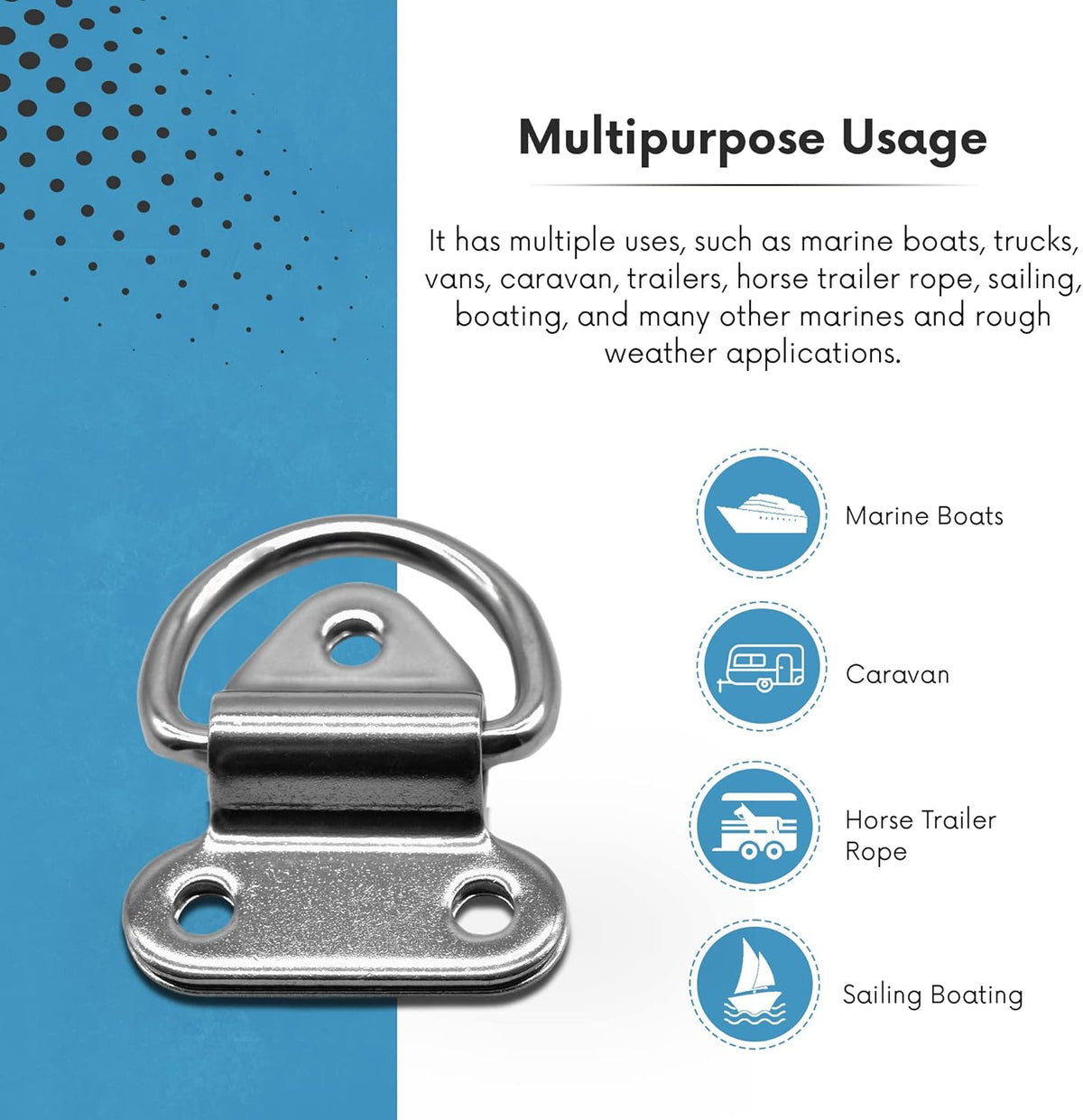 Stainless-Steel D-Shape Folding Pad Eye for Boat Yacht Motorboat Van Caravan Trailers Truck Marine Grade (2 Inches ×2-1/4 Inches) (2 PCS) W538291