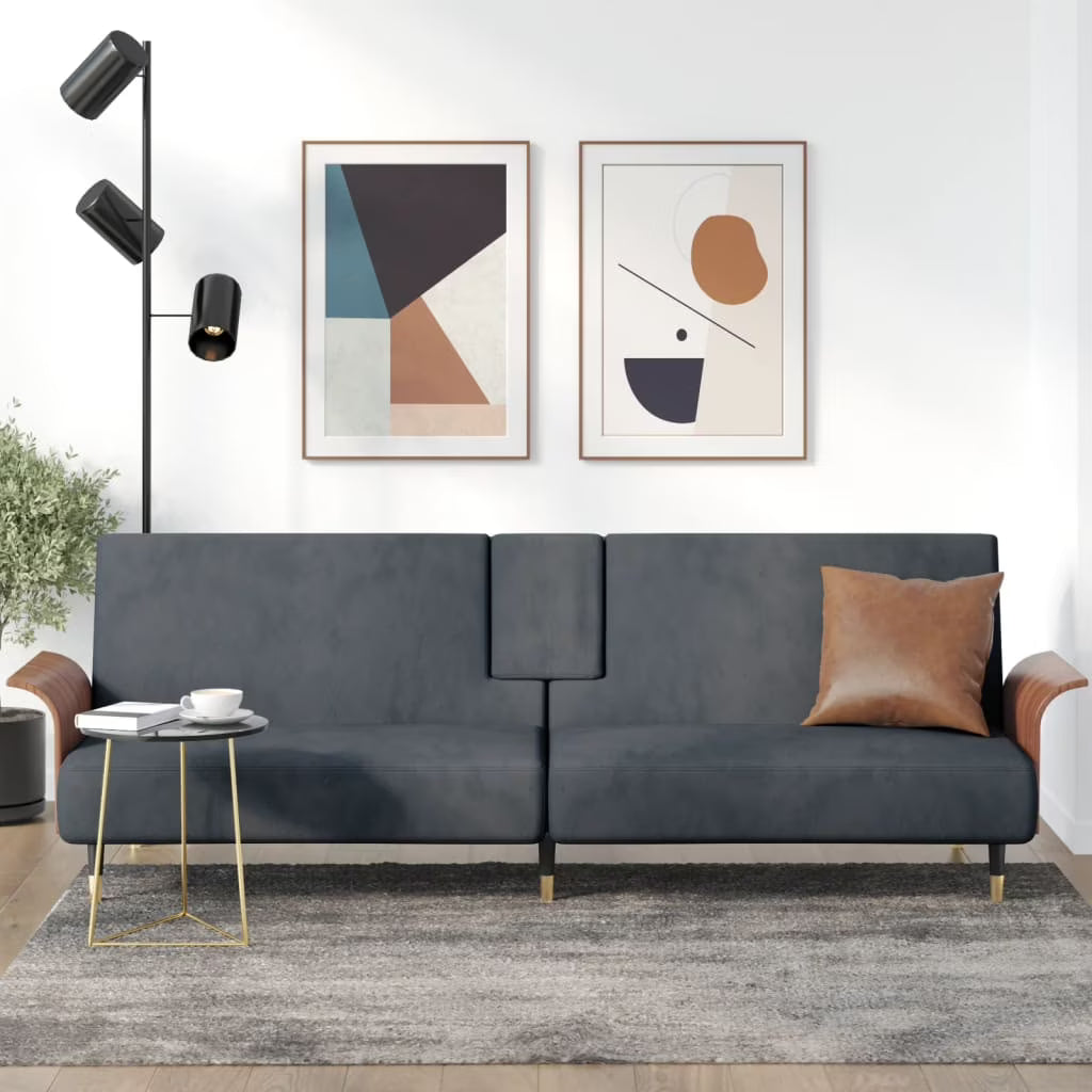 Dark Gray Sofa Bed with Cup Holders F8597