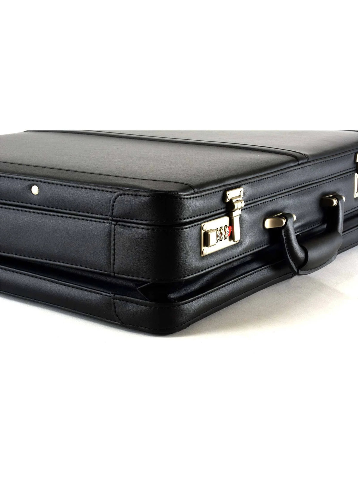 Expandable Leather Attache Briefcase Combination Locks Hard Case Z89157