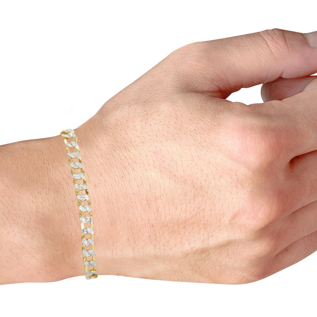 14k Yellow Gold Cuban Chain Diamond Cut Two Tone Bracelet M283686