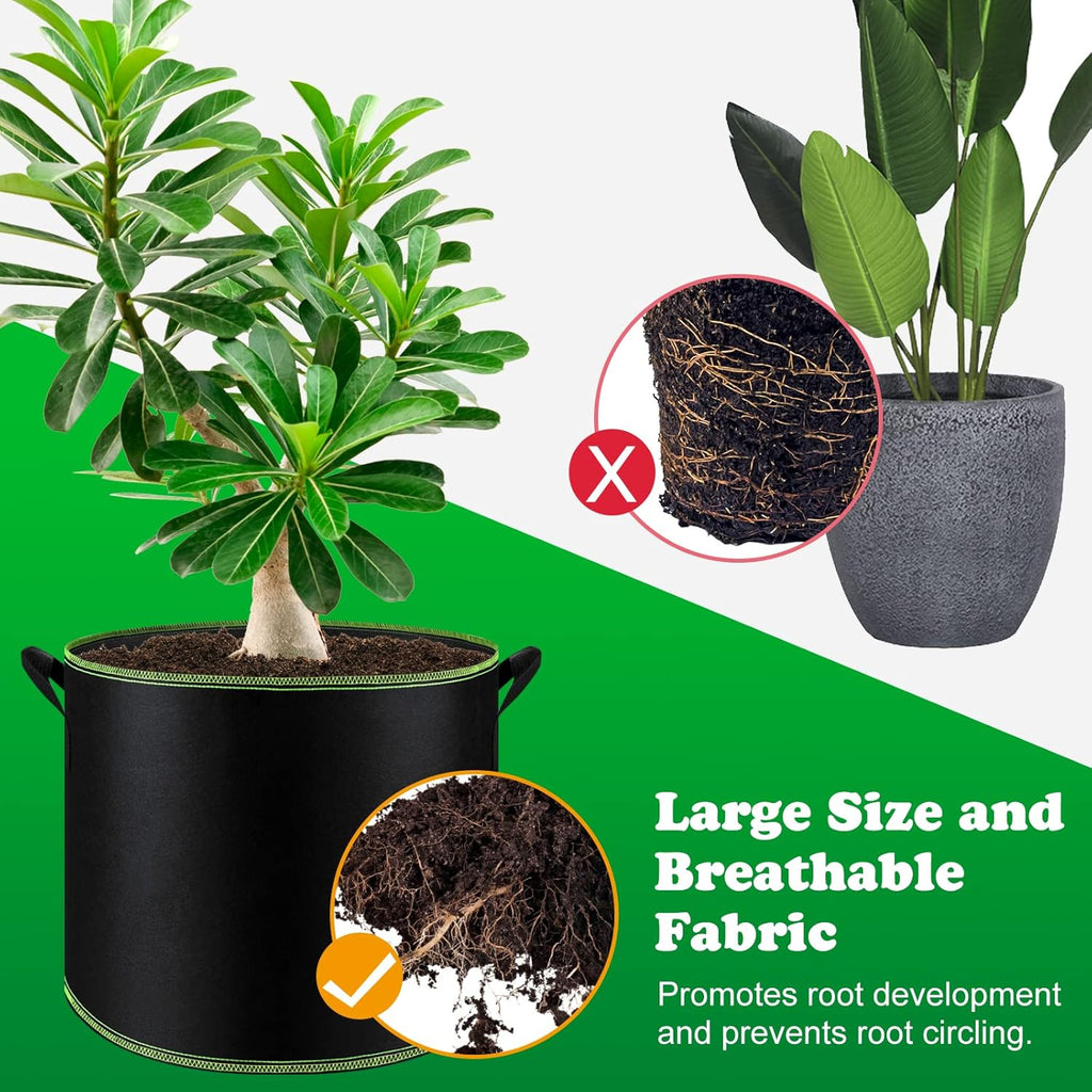 5 Pack 10 Gallon Heavy Duty Aeration Fabric Grow Bags with Handles H558