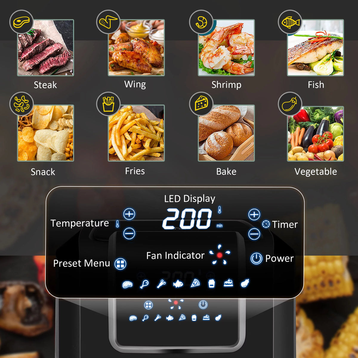 Black 6.9 Quart Air Fryer with Nonstick Basket B1100