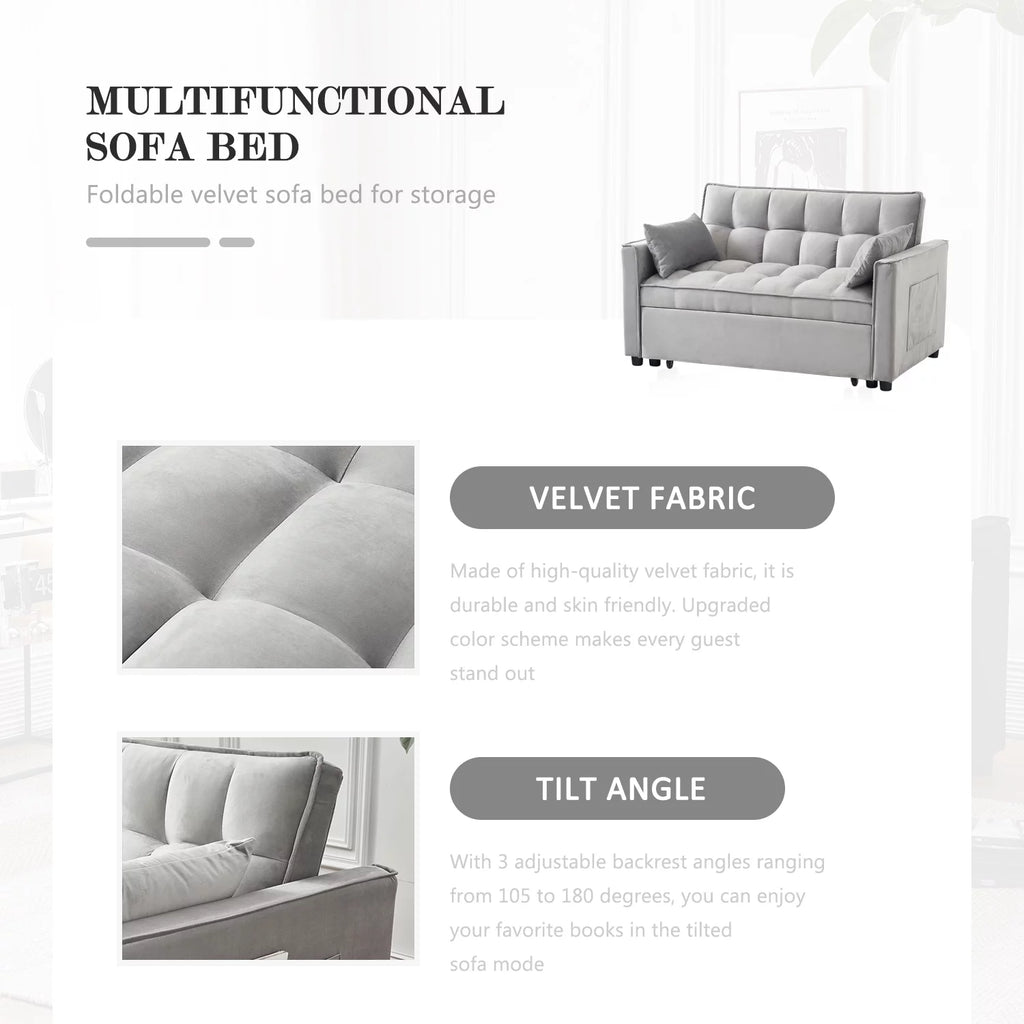 55.5'' Velvet Convertible Sleeper Sofa Bed N881773