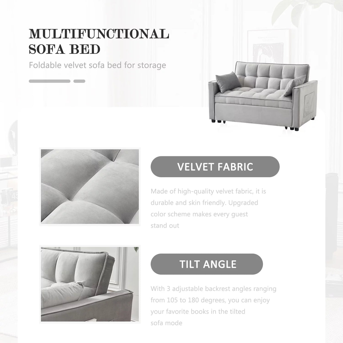 55.5'' Velvet Convertible Sleeper Sofa Bed N881773