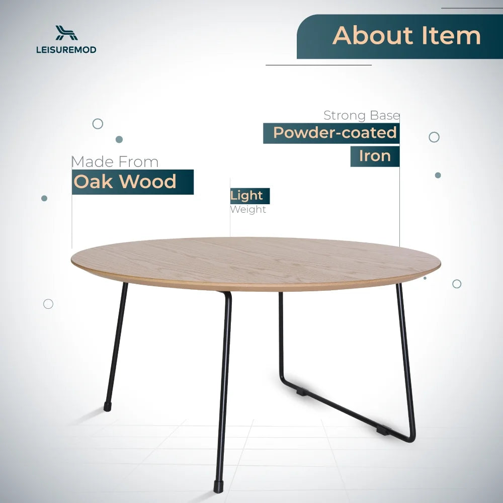 Mid Century Modern Round Coffee Table with Wood Top M25566
