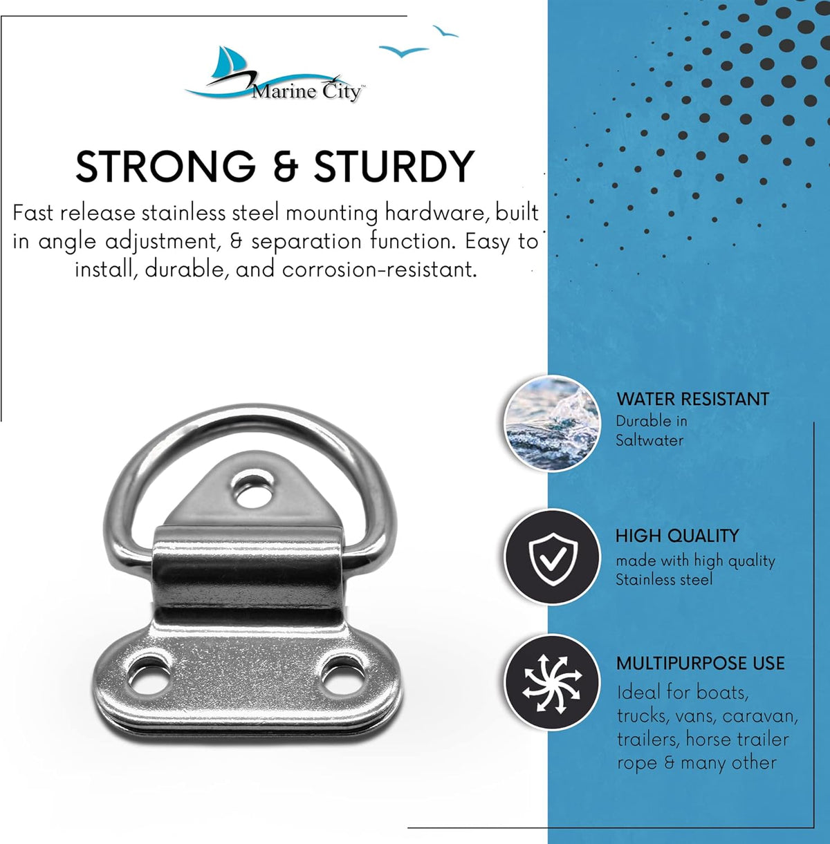 Stainless-Steel D-Shape Folding Pad Eye for Boat Yacht Motorboat Van Caravan Trailers Truck Marine Grade (2 Inches ×2-1/4 Inches) (2 PCS) W538291