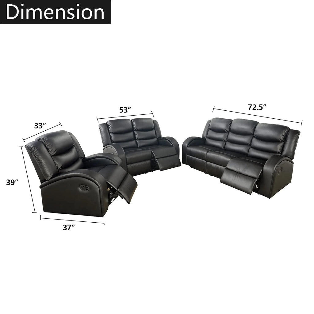 Black Leather 3 Piece Reclining Sofa and Loveseat Set C576221