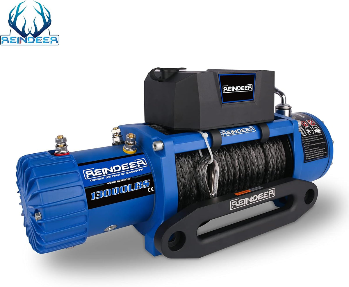 12V 13000 lb Electric Winch Synthetic Rope with Hawse Fairlead Waterproof IP67 N65043