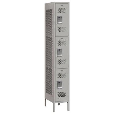 1 Wide Triple Tier Vented Metal Locker, 15 in. Unassembled - Gray Z3405