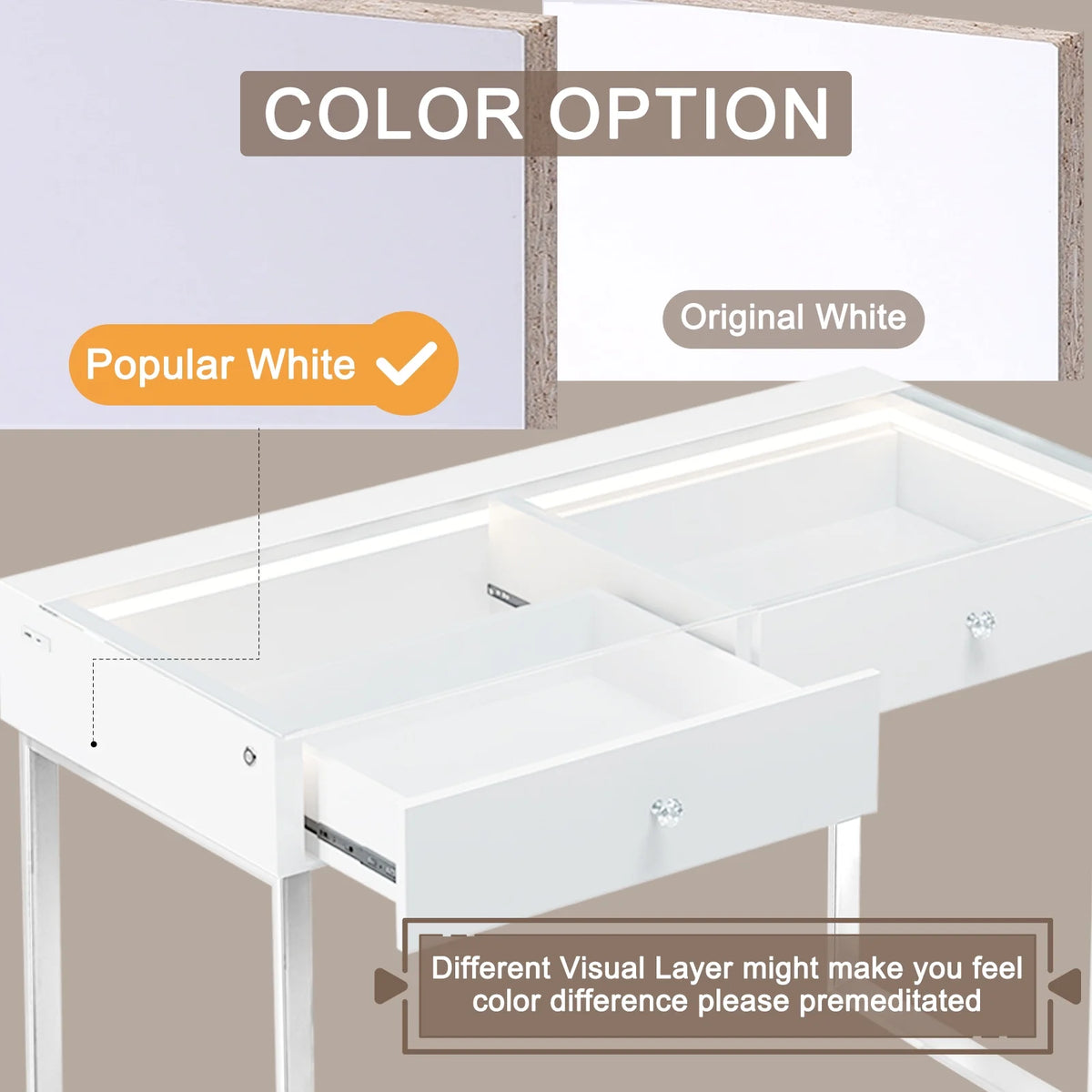 3-Drawer Vanity Table with LED Light and Charging Port O51266