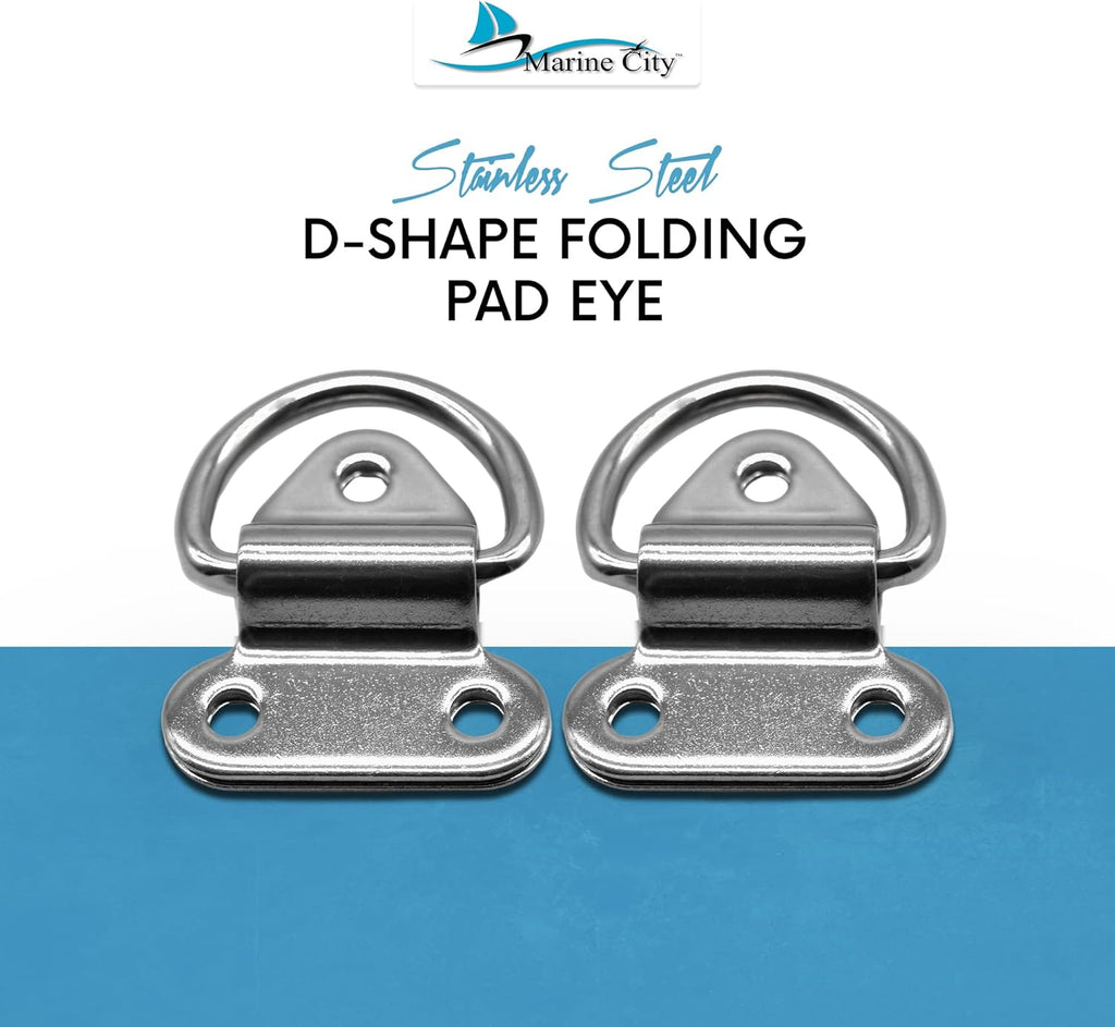 Stainless-Steel D-Shape Folding Pad Eye for Boat Yacht Motorboat Van Caravan Trailers Truck Marine Grade (2 Inches ×2-1/4 Inches) (2 PCS) W538291