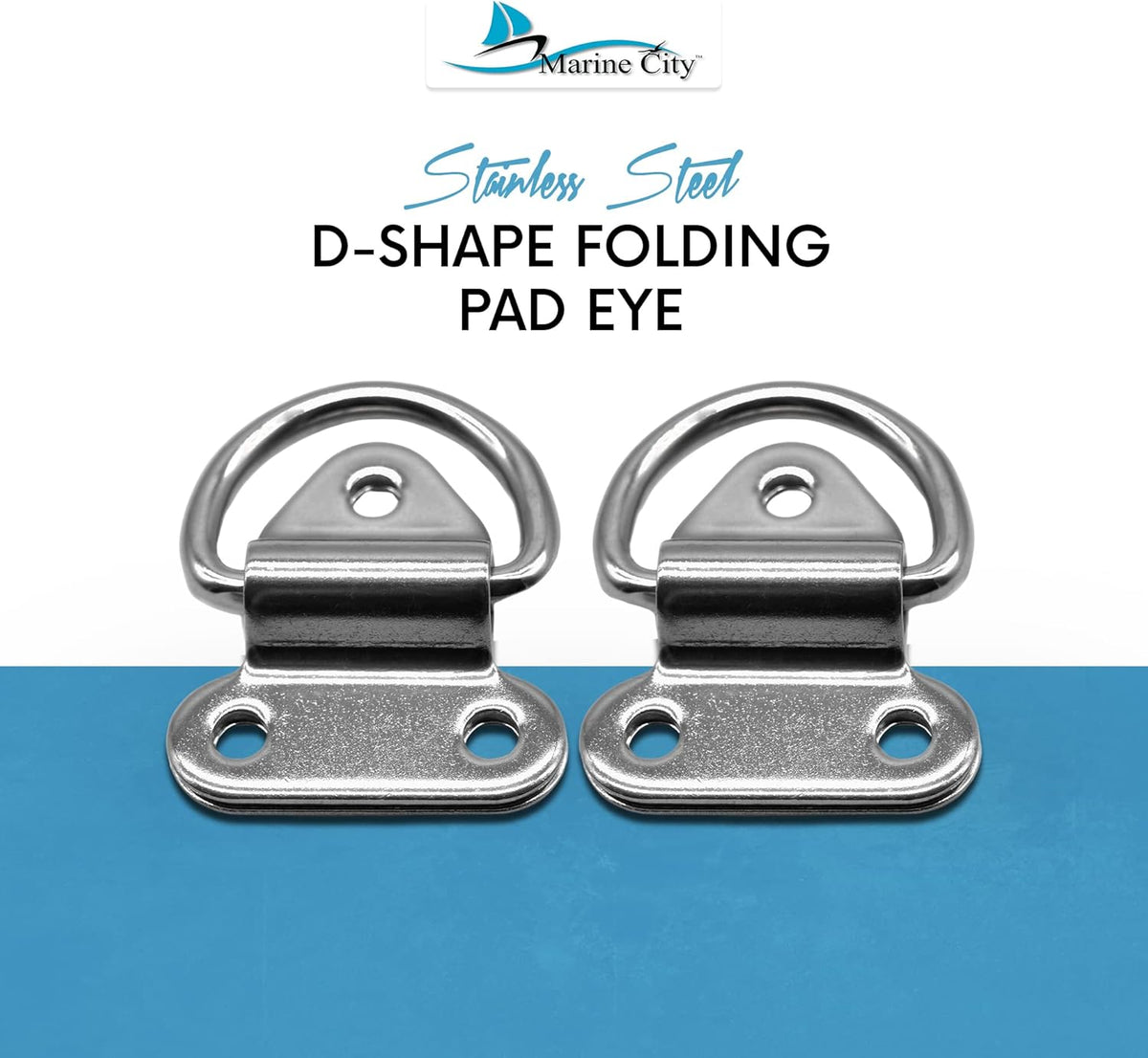 Stainless-Steel D-Shape Folding Pad Eye for Boat Yacht Motorboat Van Caravan Trailers Truck Marine Grade (2 Inches ×2-1/4 Inches) (2 PCS) W538291