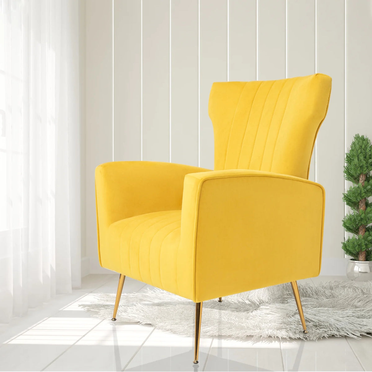 Velvet Wingback Accent Chair with Gold Legs A161