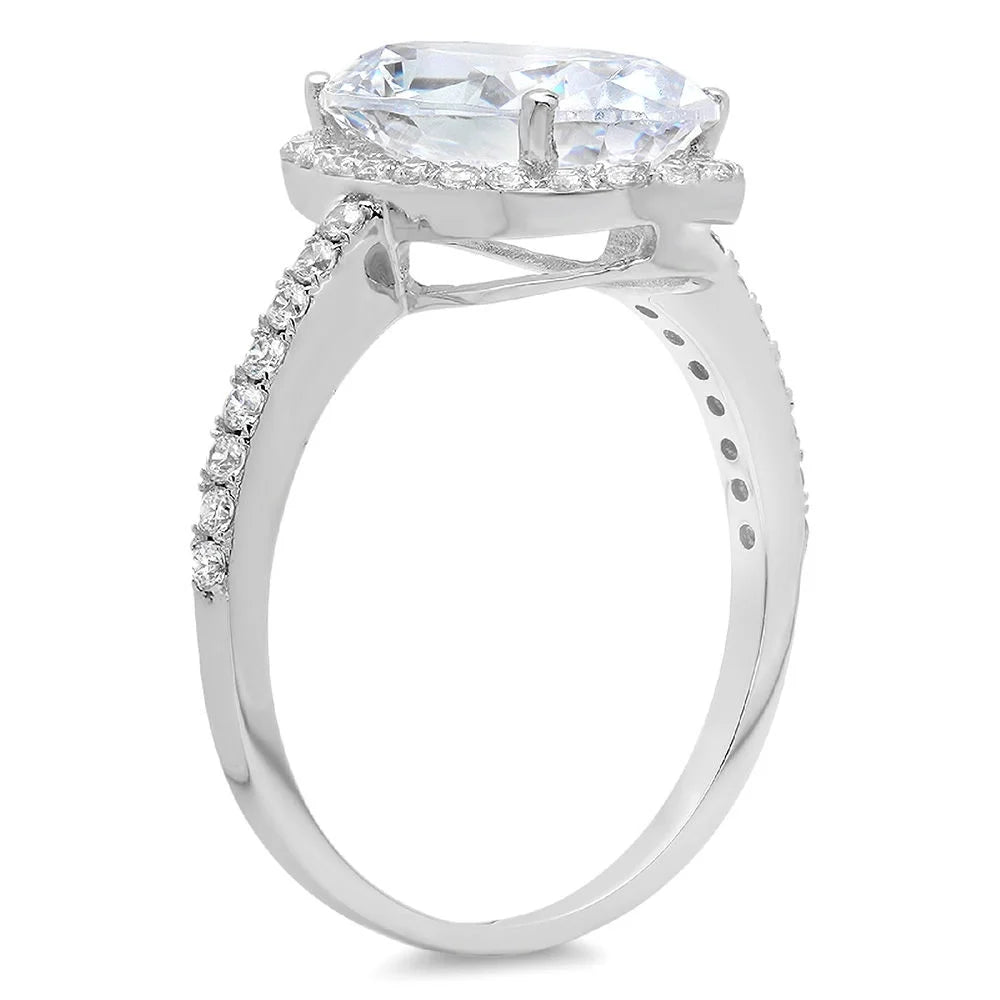 Oval Cut Genuine Cultured Diamond SI1-SI2 I-J 18K White Gold Halo Engagement Ring O536