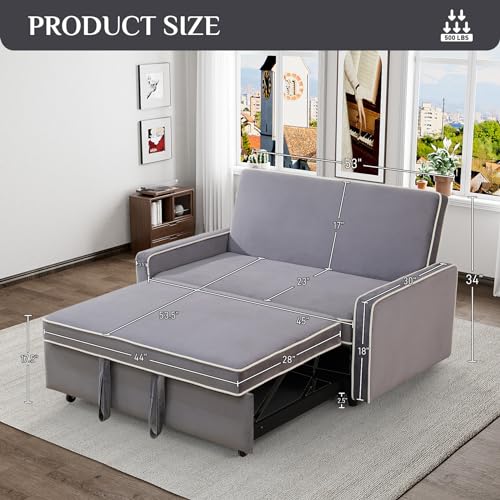Grey 3 in 1 Convertible Sleeper Sofa with Pullout Bed Flannel 2 Seater Futon Loveseat Couch Bed W755901
