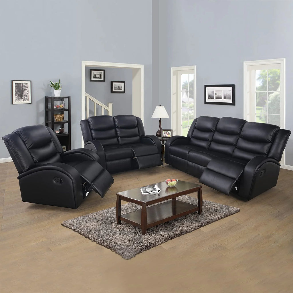 Black Leather 3 Piece Reclining Sofa and Loveseat Set C576221