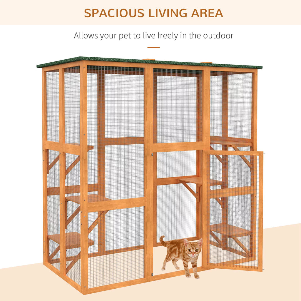 Outdoor Wooden Cat House Enclosure with 6 High Ledges Z64212