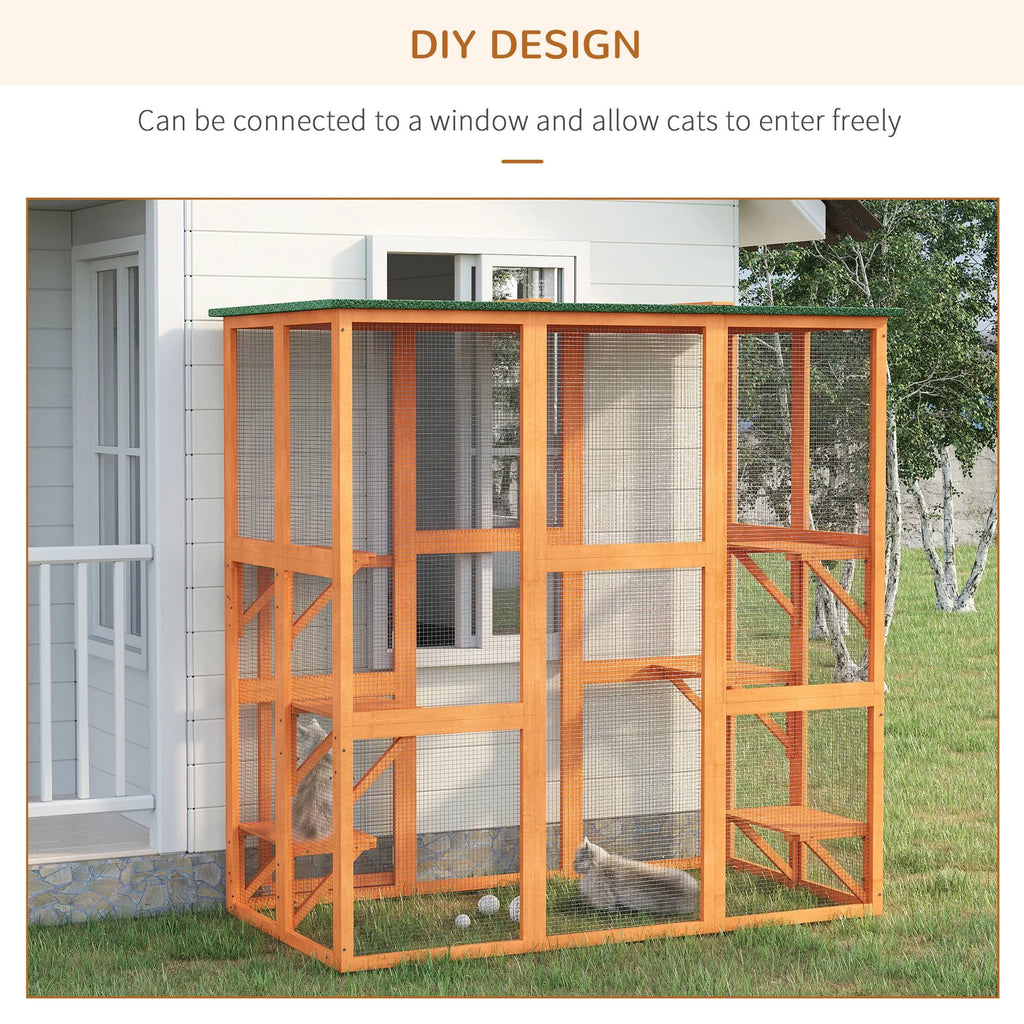 Outdoor Wooden Cat House Enclosure with 6 High Ledges Z64212